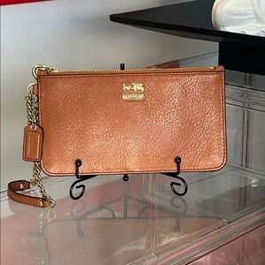 Coach Brown Wristlet with Gold Hardware 7.25”x 3.75” EUC